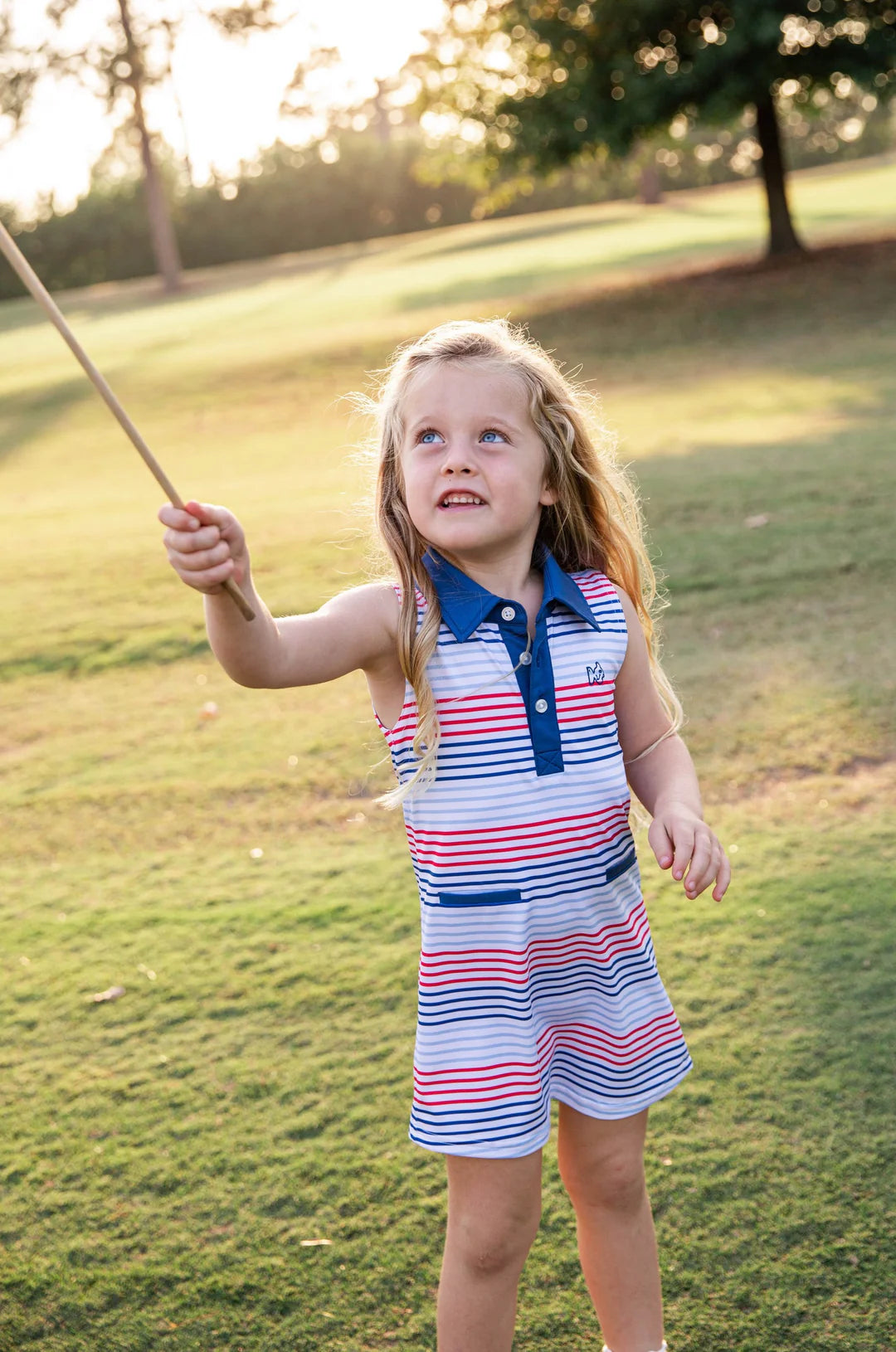 Girls Sleeveless Pro Performance Polo Dress American Stripe
