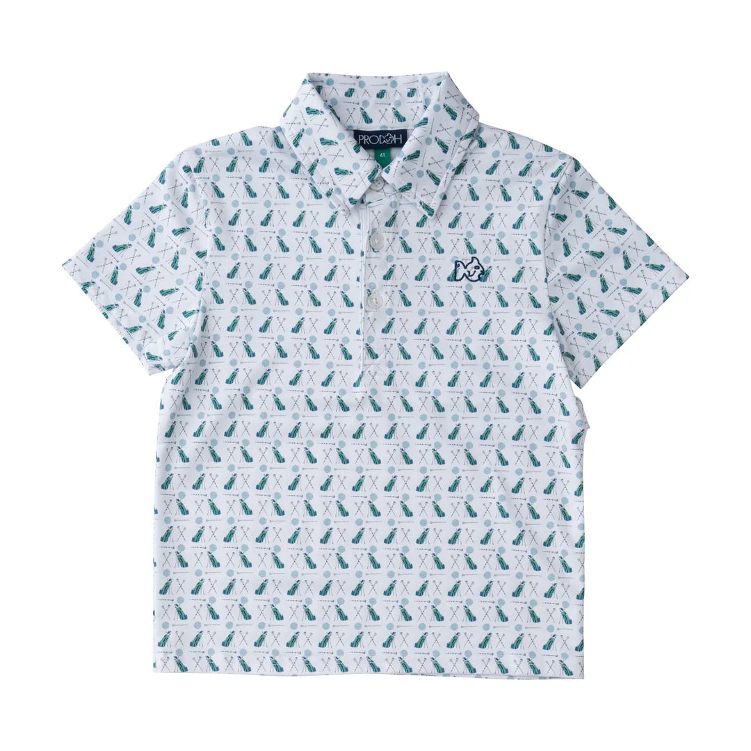 Prodoh Boys Short Sleeve Pro Performance Polo Golf Print White