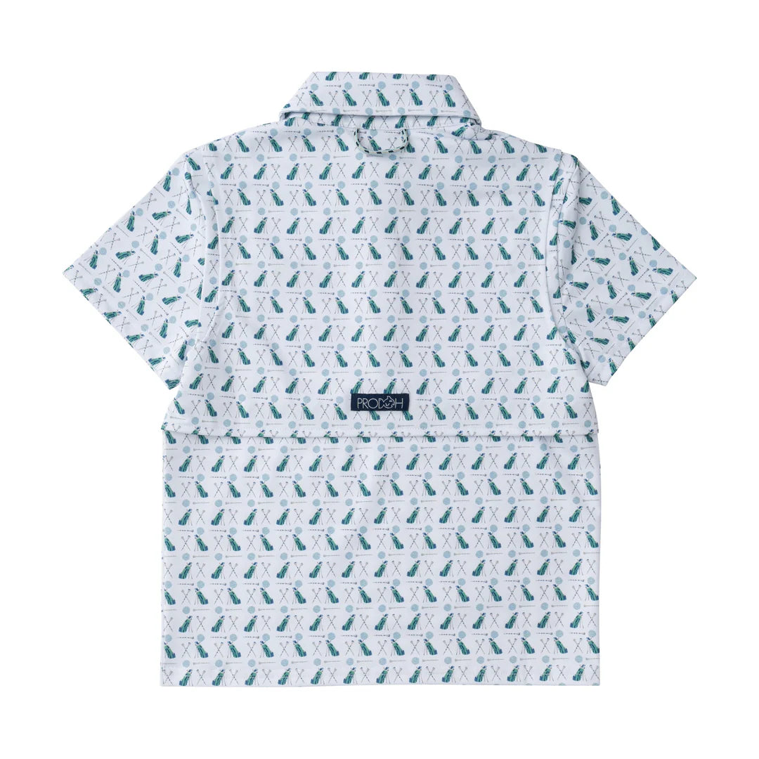 Prodoh Boys Short Sleeve Pro Performance Polo Golf Print White