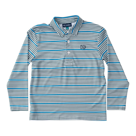Prodoh Blue/Green Striped LS Performance Polo