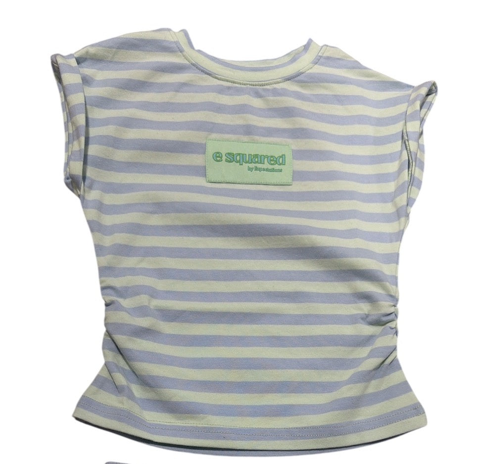 E Squared Striped Cap Sleeve Top - Blue Lagoon