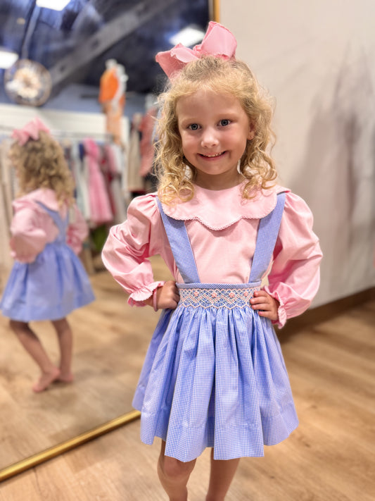 Delaney Girls Blue Gingham Smocked Skirt