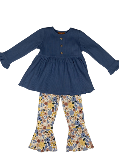 Millie Jay Blue Floral Bell Bottom Set