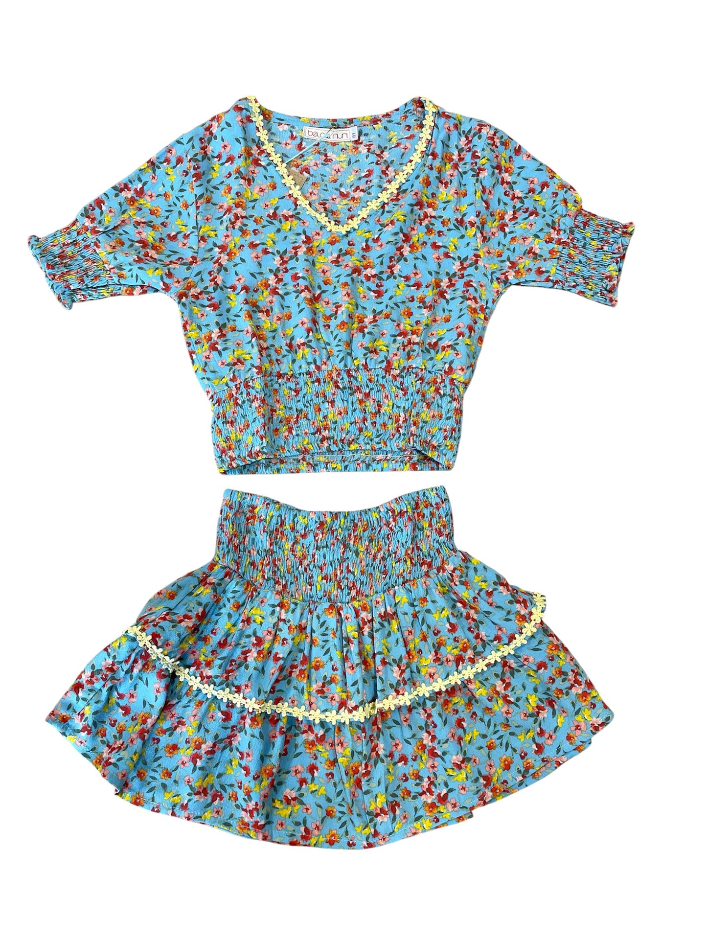 Bela & Nuni 2 piece skirt set - Teal Floral