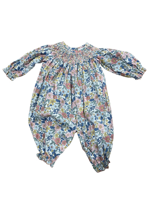 Delaney Girls Floral Smocked LS Romper