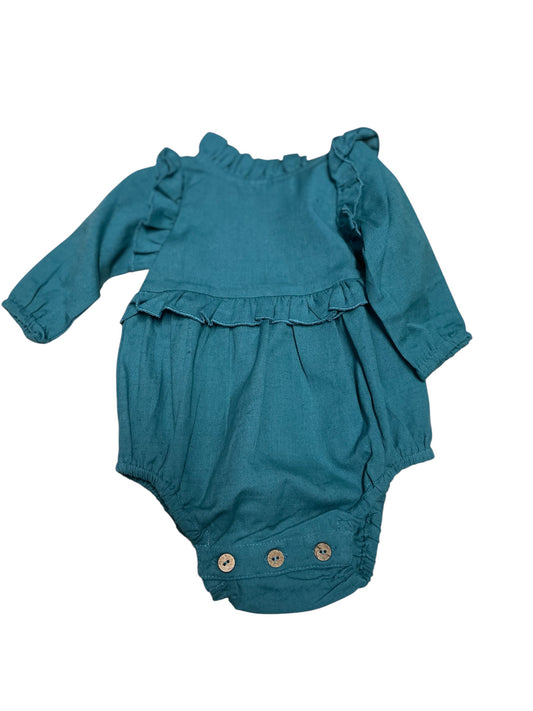 Yo Baby Cotton Woven L/S Romper Hunter