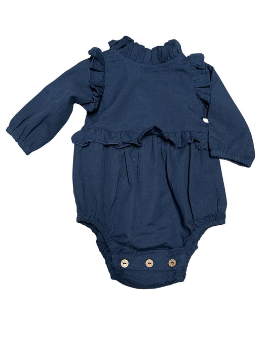 Yo Baby Cotton Woven L/S Romper Navy