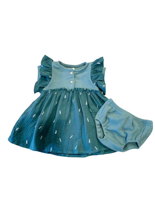 Etti H Cadan Feathered S/S Dress Hunter Green