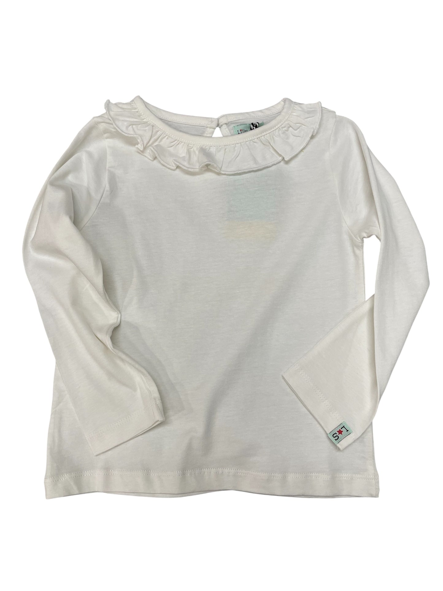 Lilly + Sid White L/S Ruffle Neck Shirt