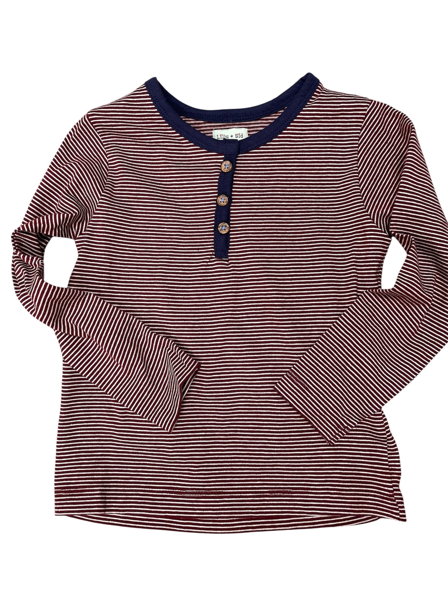 Lilly + Sid Maroon Striped L/S Henley