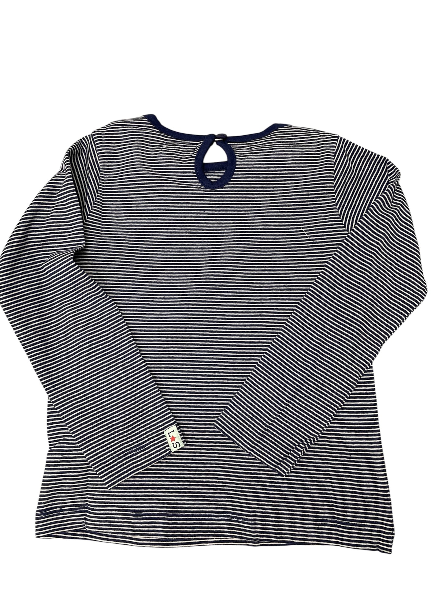 Lilly + Sid Navy Striped Ruffle Neck L/S Shirt
