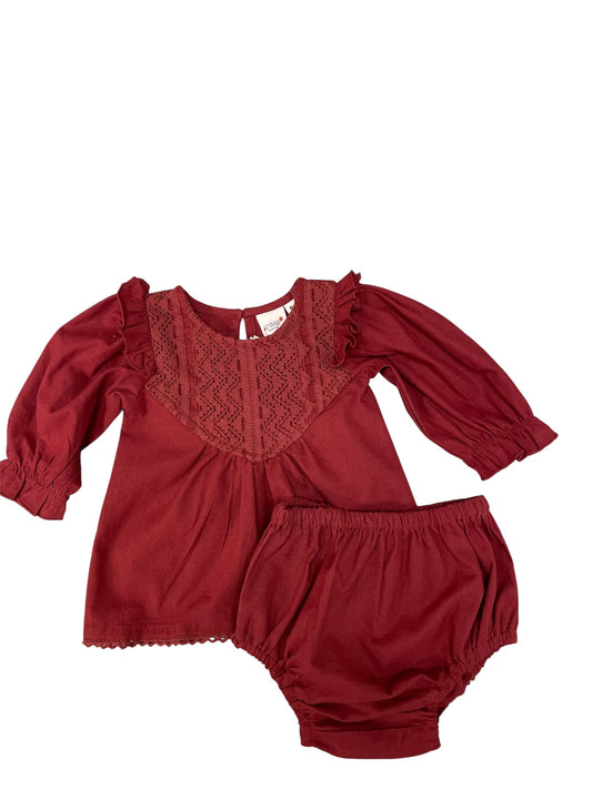Yo Baby Ruffle Shoulder 2 pc Cranberry Dress