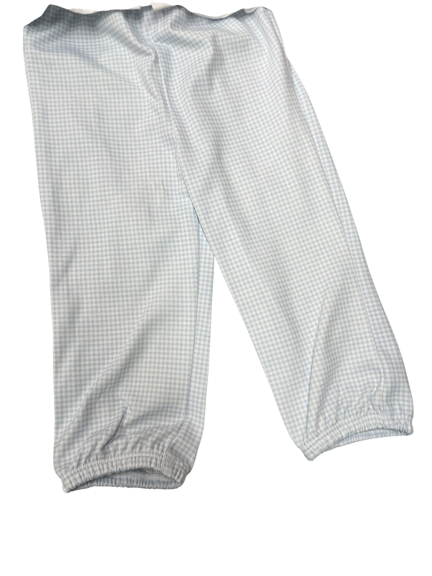 Petit Bebe Lt Blue Gingham Knit Pant Set with Train