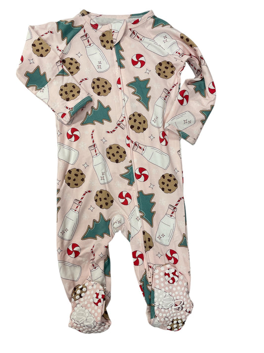 SB Santa's Cookies Zippered Footie - Pink