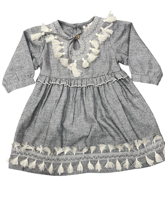Poppet & Fox Tasseled Embroidered Dress - Grey