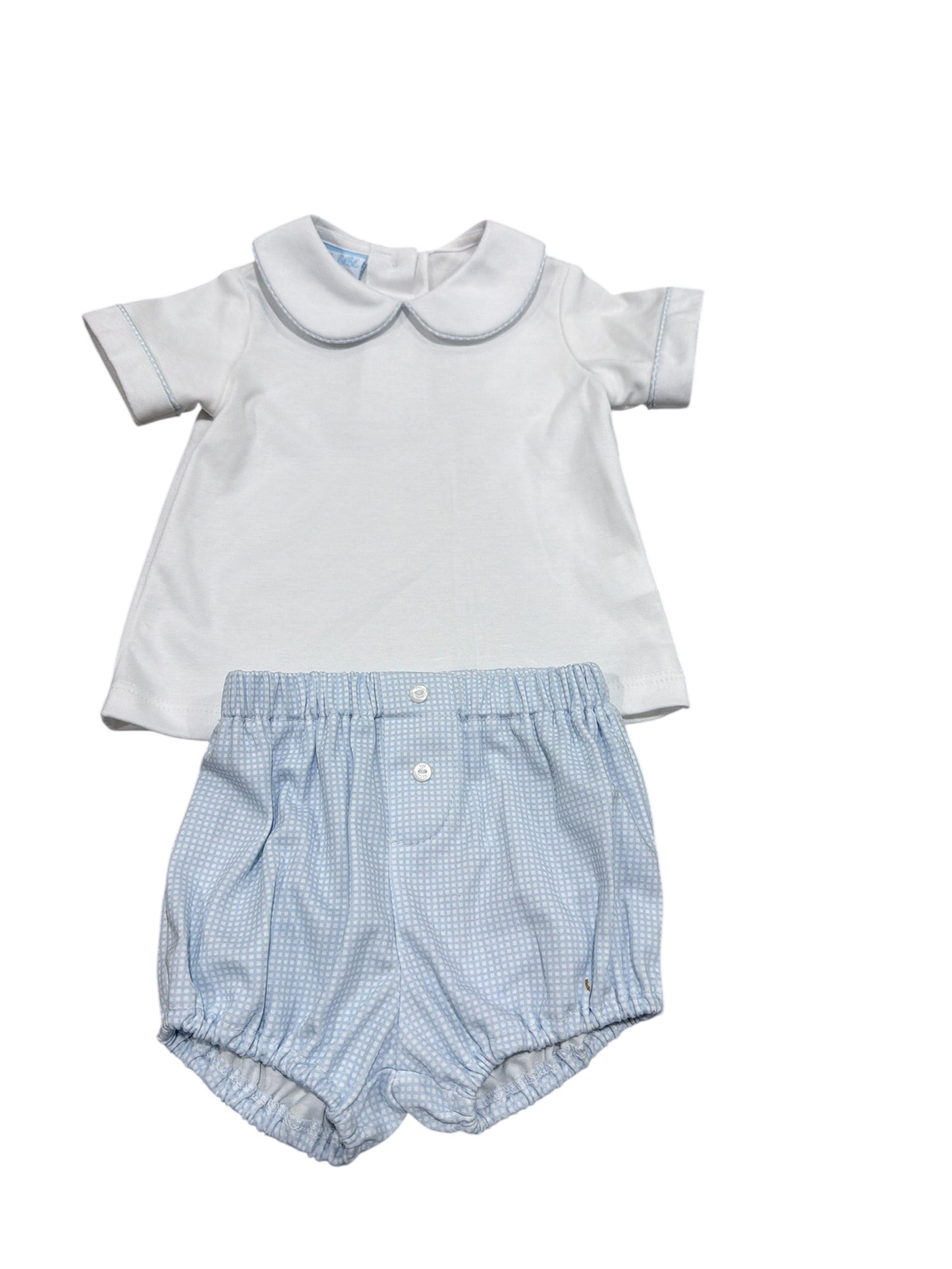 Petit Bebe Blue Gingham Boys Diaper Set