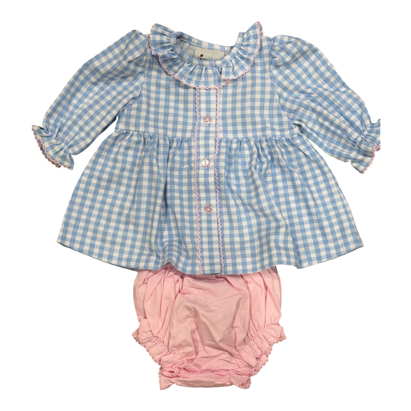 Delaney Girls Blue/White Check Knit LS Top with Bloomers