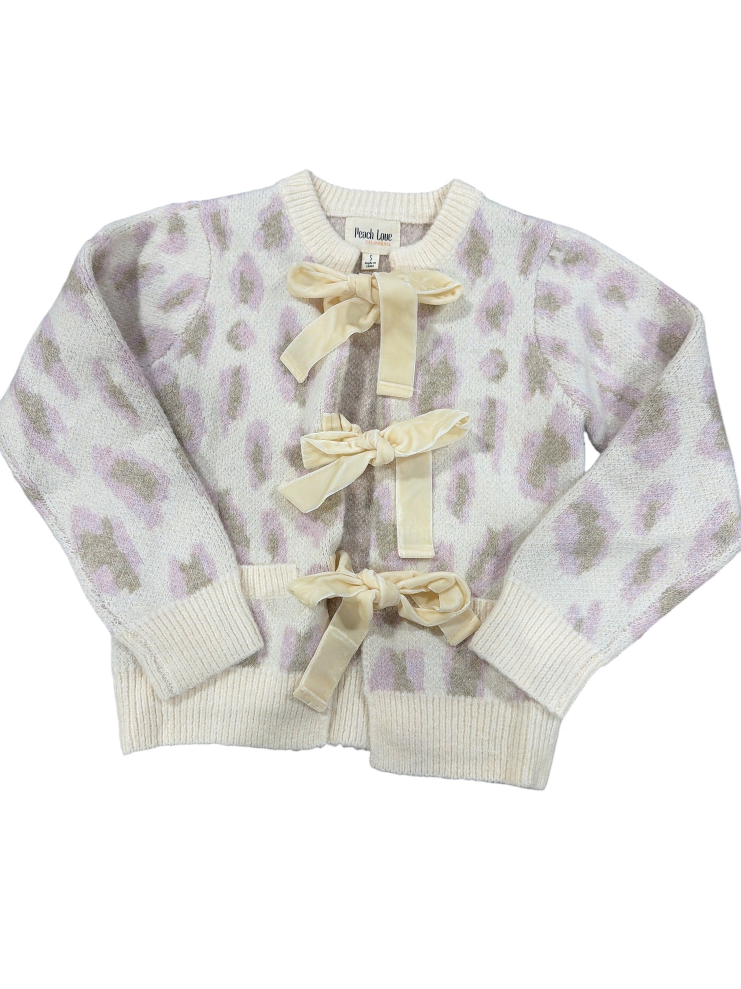 Peach Love Front Velvet Tie Leopard Cropped Cardigan