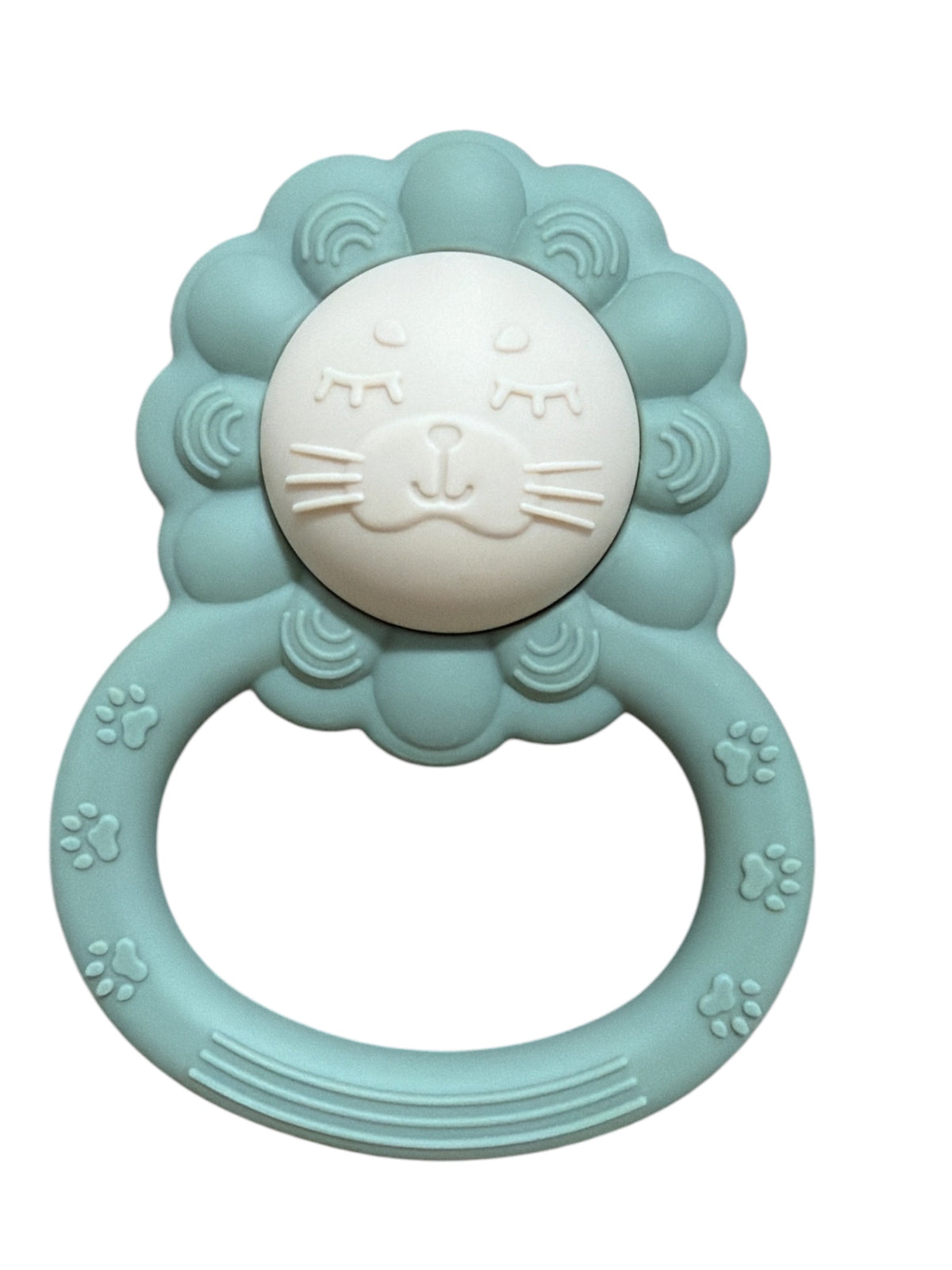 Three Hearts Silicone Lion Rattle - Sage