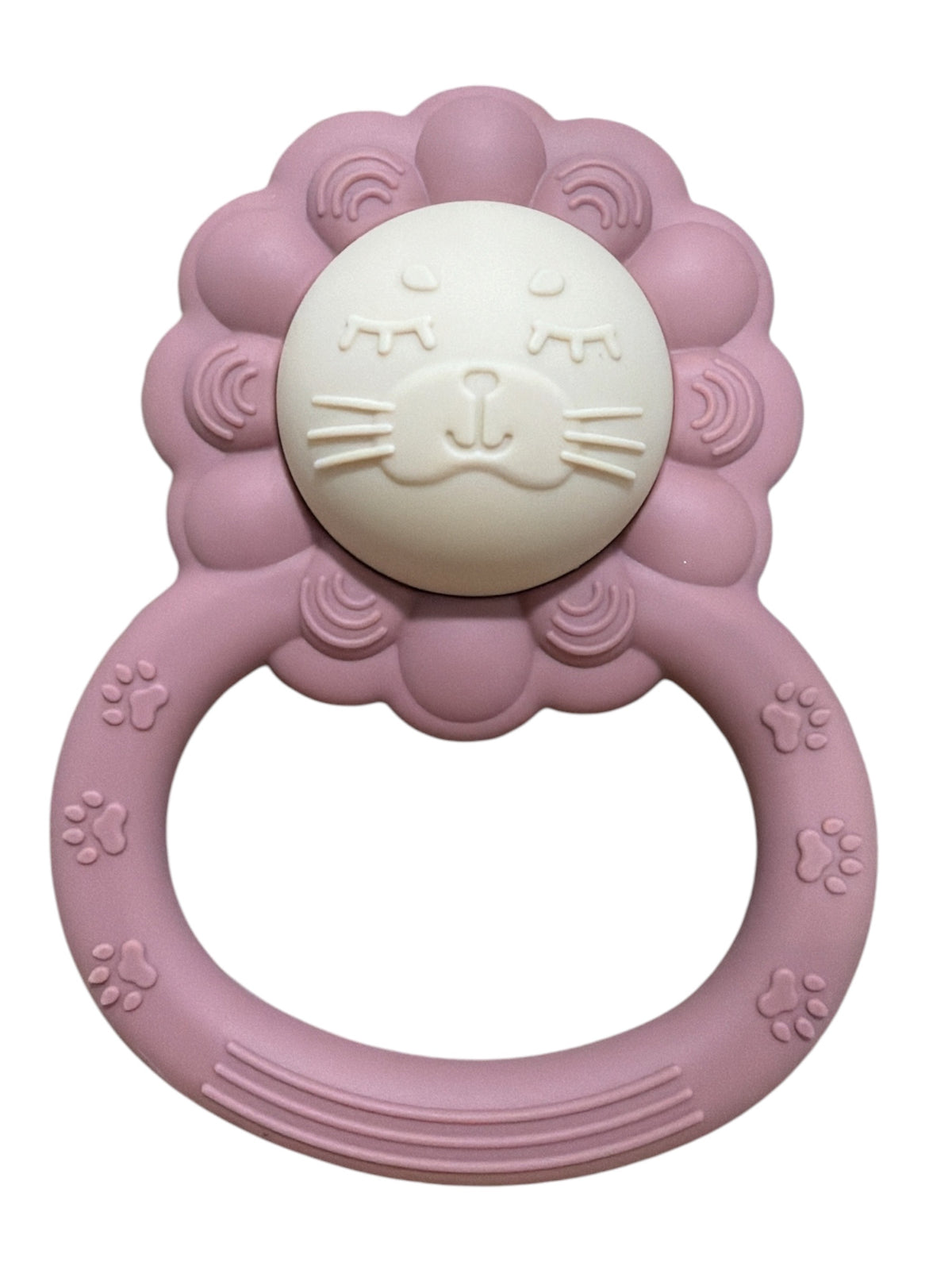Three Hearts Silicone Lion Rattle - Dusty Rose