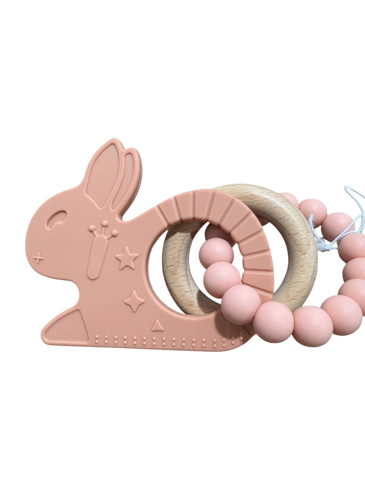 Three Hearts Bunny Rattle w/Silicone Ring - Blush
