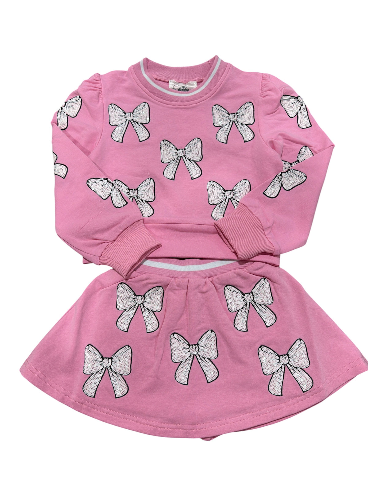 Belle Cher Light Pink White Bow Two Pc Skort Set