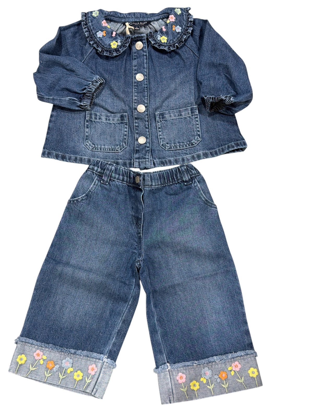Blu & Blue Flora Embroidered Pant Set