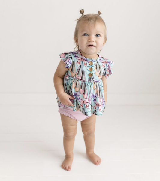 Posh Peanut Irina Ruffled Cap Sleeve Henley Peplum Top & Bloomer Set