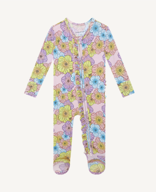 Posh Peanut Kourtney Footie Ruffled Zippered One Piece
