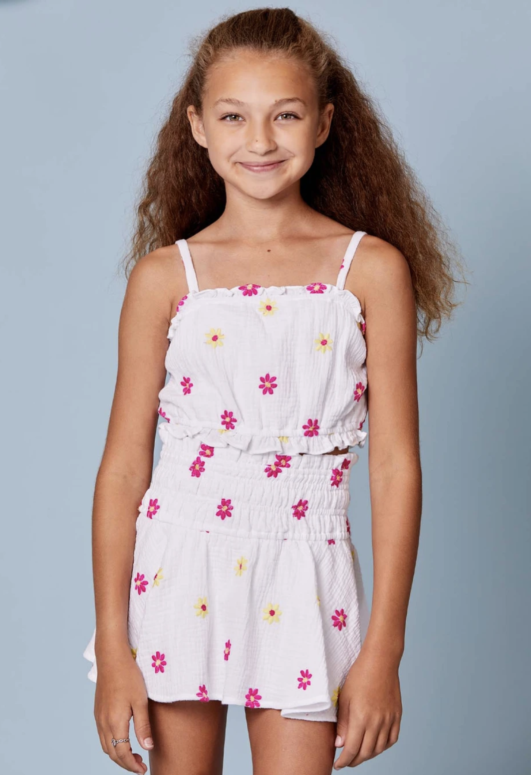 Gauze Tank/Skort Set with Pink Flowers