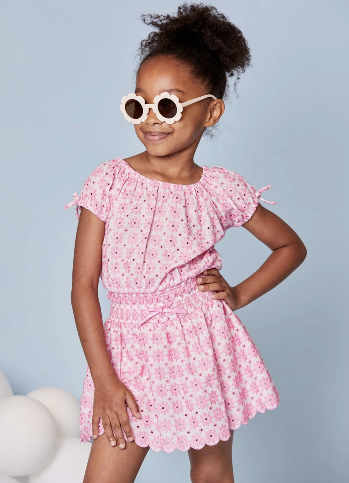 Pink Flower Skirt Set