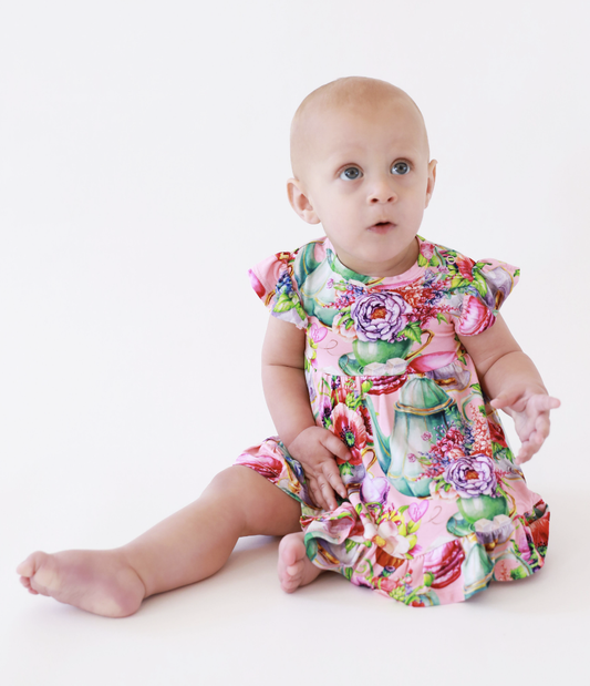 Posh Peanut Elizabeth Cap Sleeve Basic Ruffled Bodysuit Dress