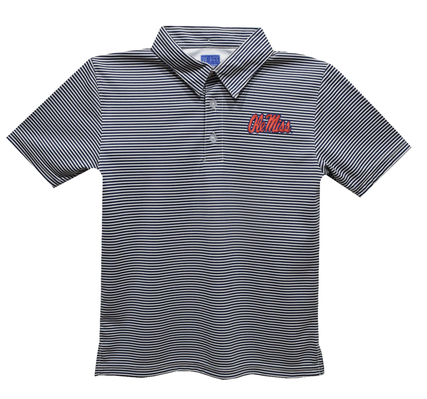 Ole Miss Rebels Embroidered Navy Stripes Short Sleeve Polo Shirt