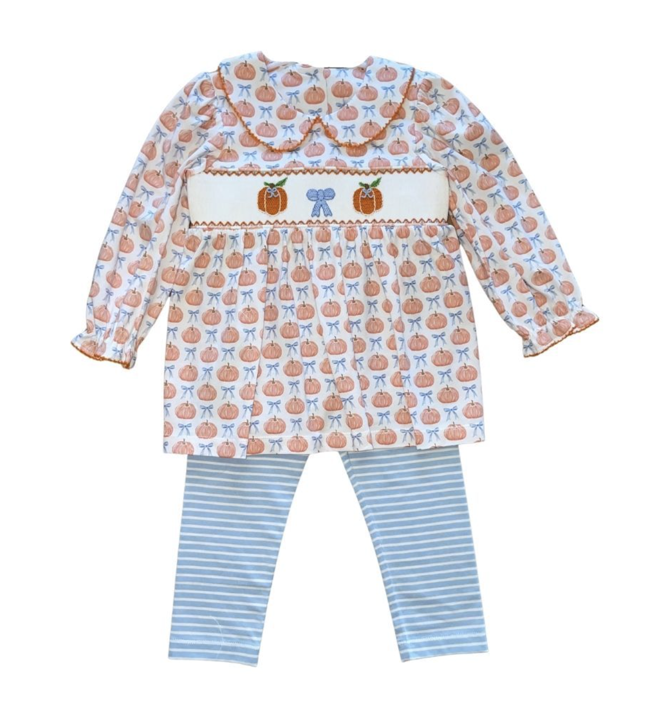 Girls Pumpkin Bow Smocked Legging Set