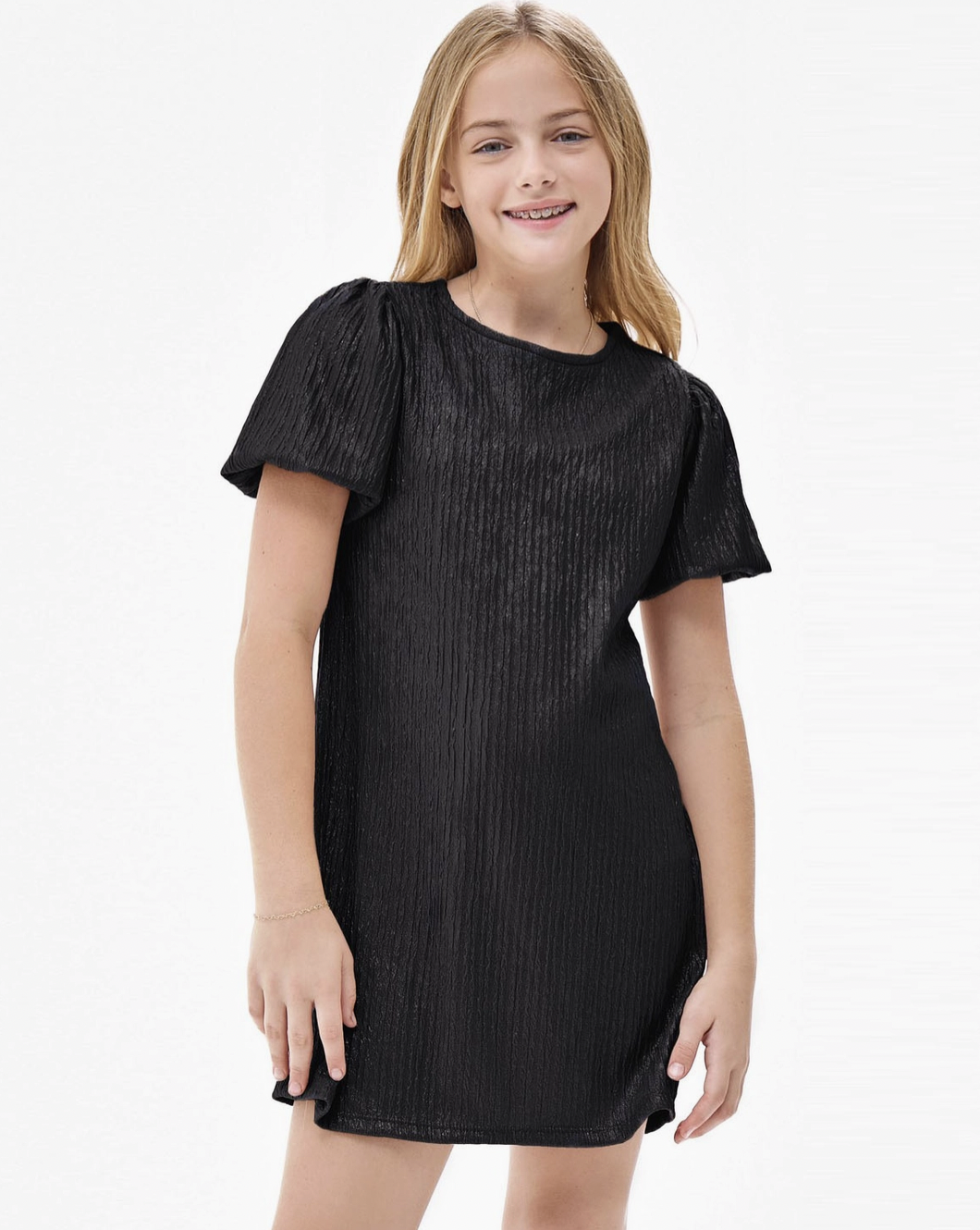 Glitter Jacquard Balloon Sleeve Dress