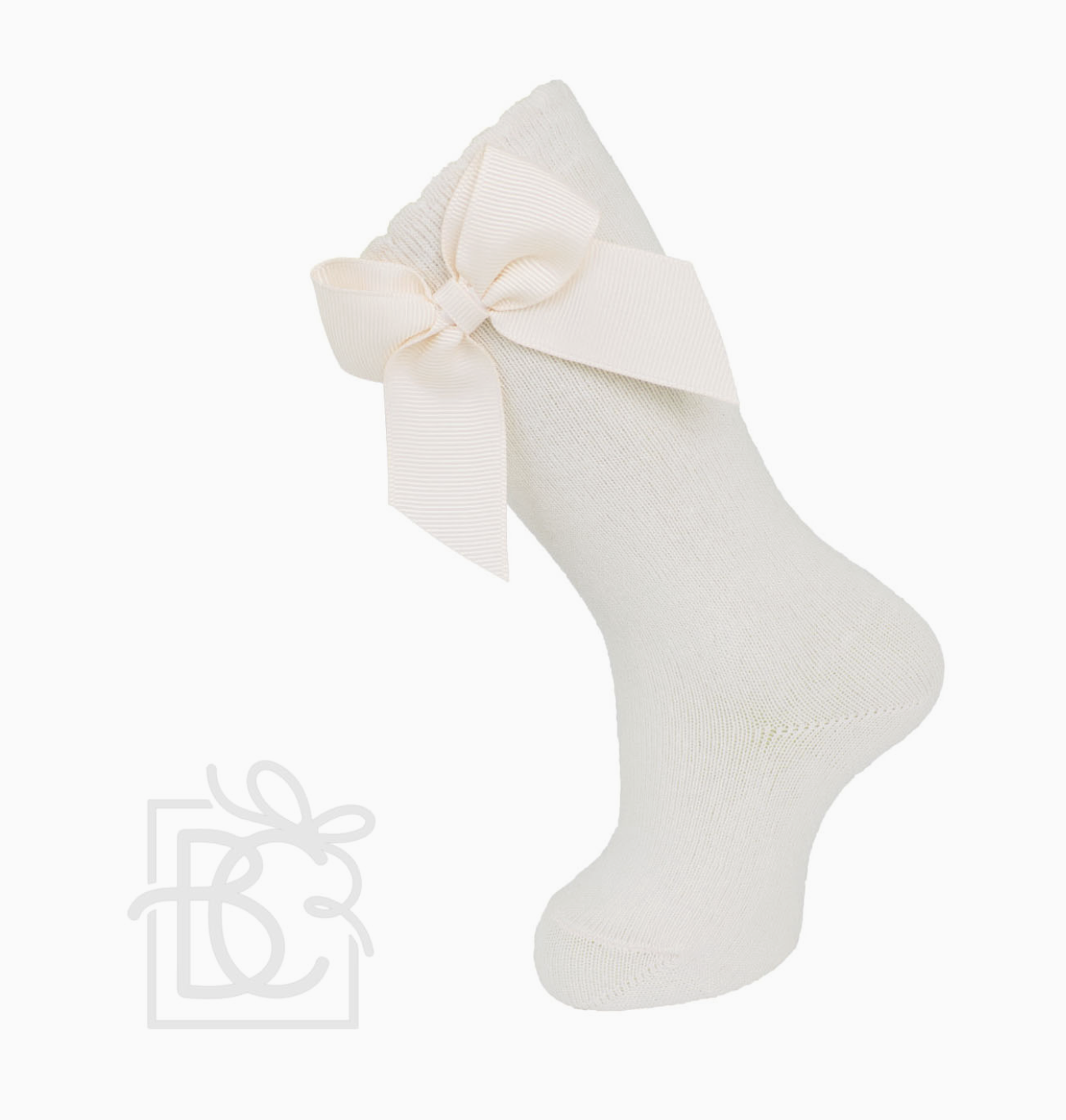 Natural Knee Sock W/ Gross Grain Side Bow