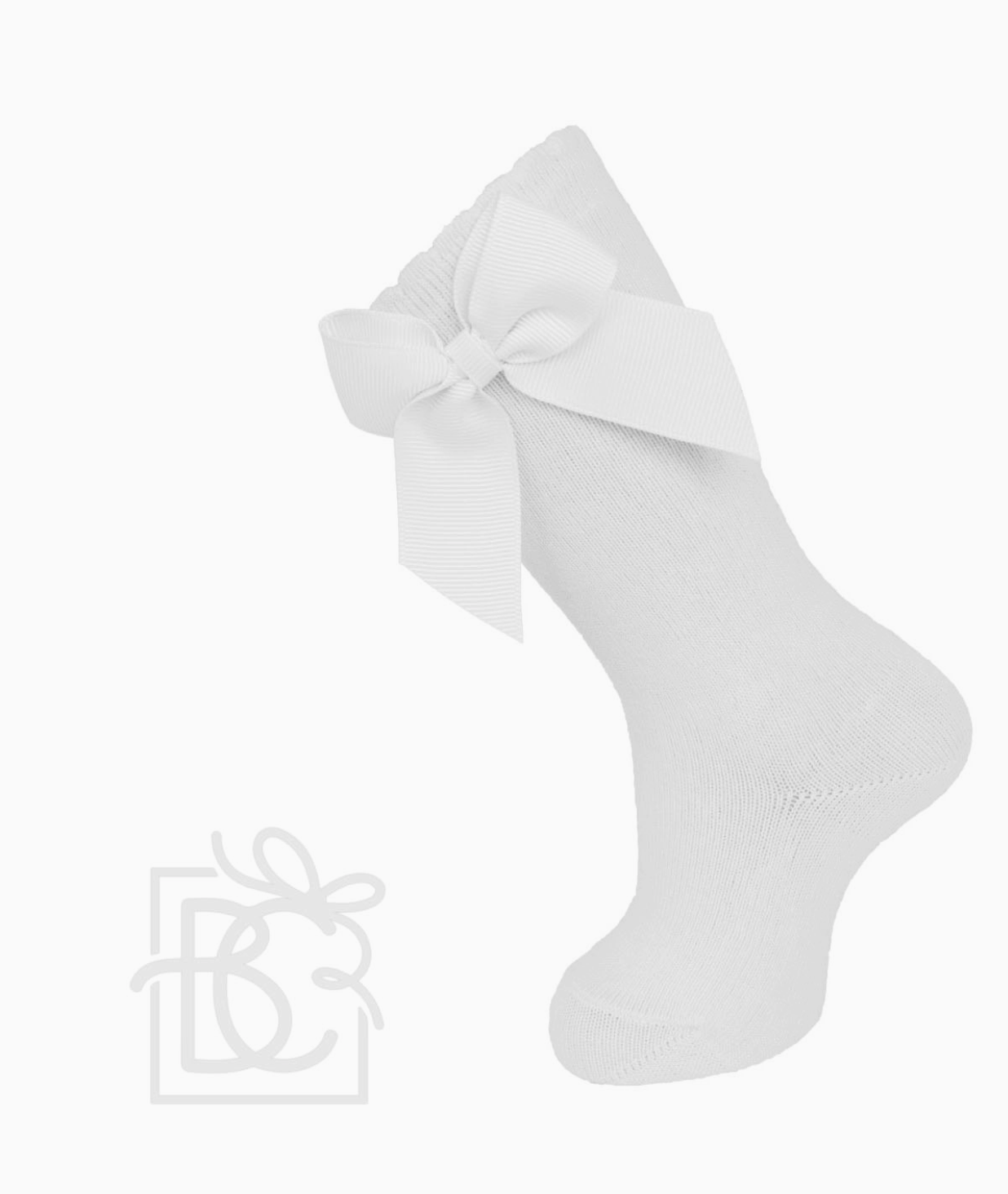 White Knee Sock W/ Gross Grain Side Bow
