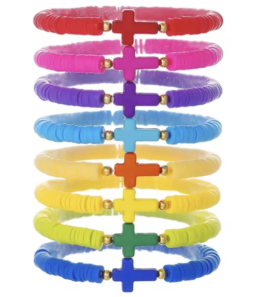 Beaded Cross Bracelet Set of 8