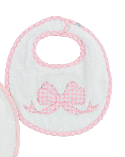 Pink Gingham Bow Bib