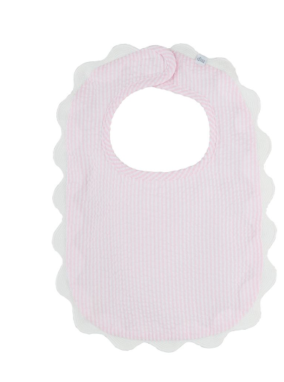 Pink Seersucker Scallop Bib