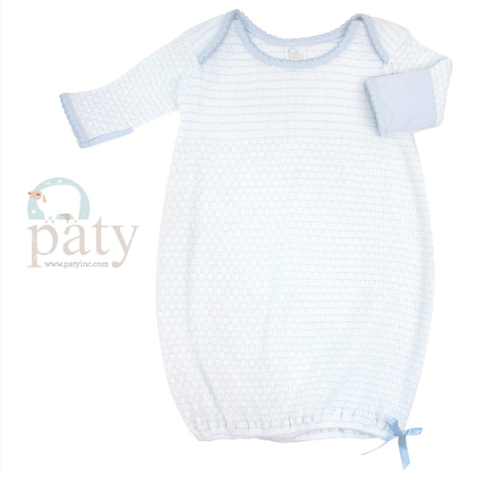 Pinstripe Paty Knit LS Lap Shoulder Gown w/ Pima Trim Blue