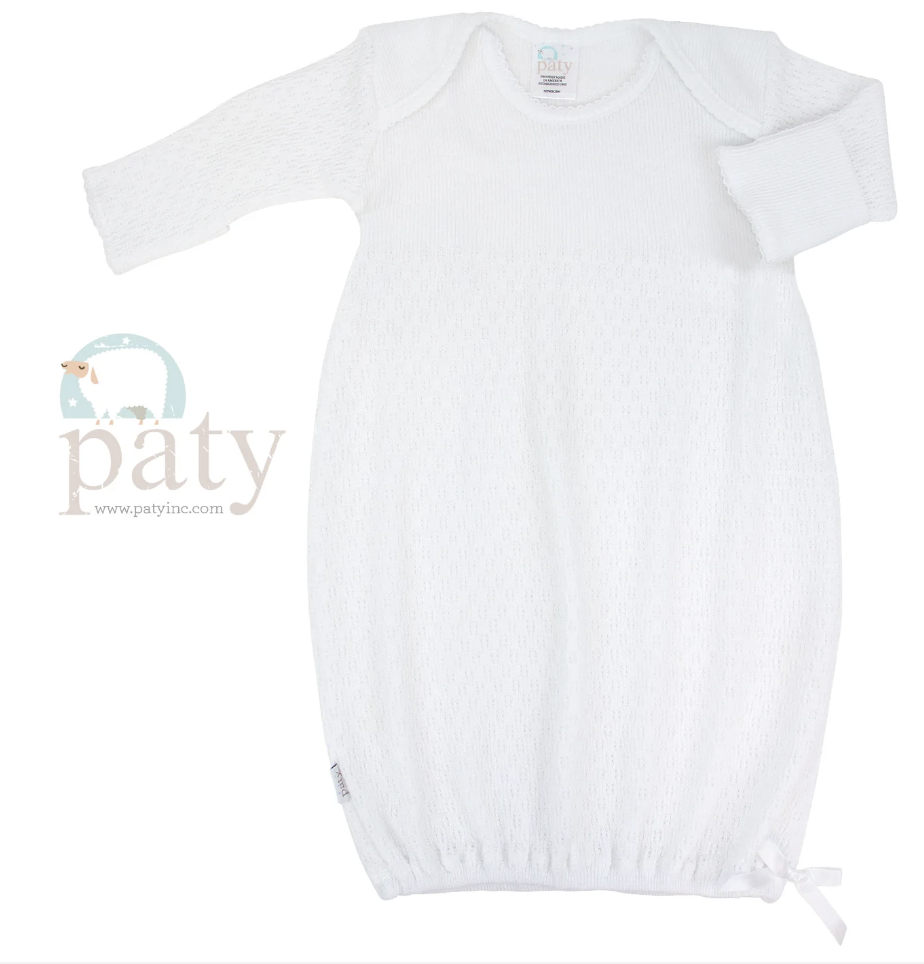 Paty Knit Overlap Shoulder Gown White
