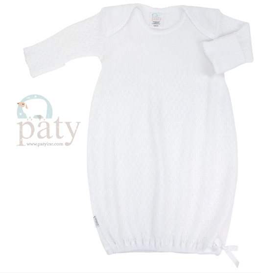 Paty Knit Overlap Shoulder Gown White