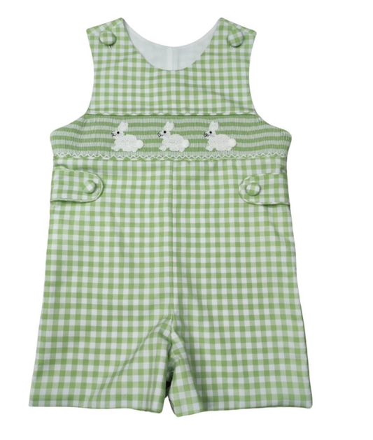Boys Spring Green Check Smocked Bunny JonJon.