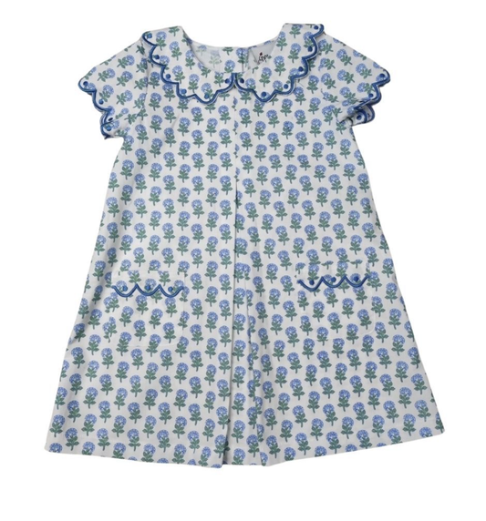 Girls Hydrangea Print Pleated Front Aline Dress
