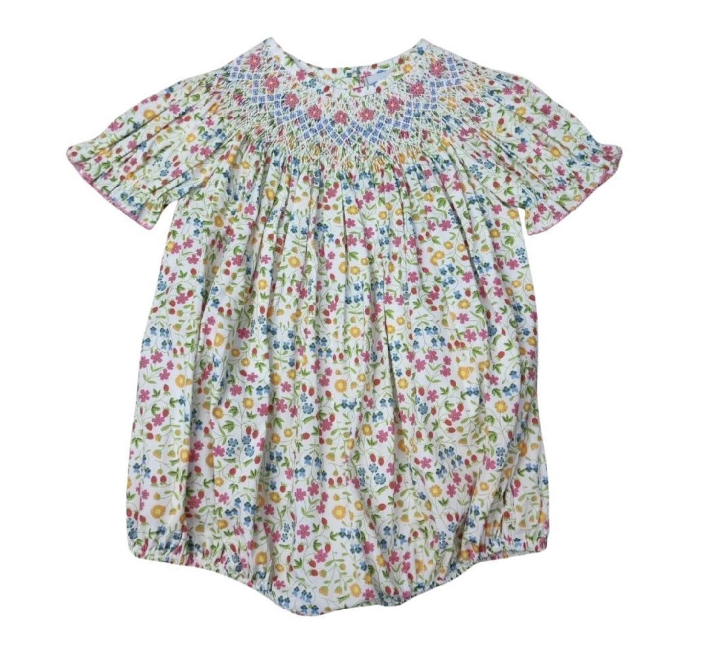 Girls Spring Floral SS Smocked Floral Bishop Bubble