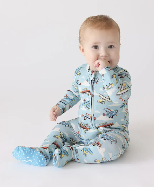 Posh Peanut Posh Planes Footie Zippered One Piece