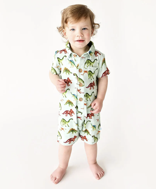 Posh Peanut Buddy Short Sleeve Collared Henley Romper