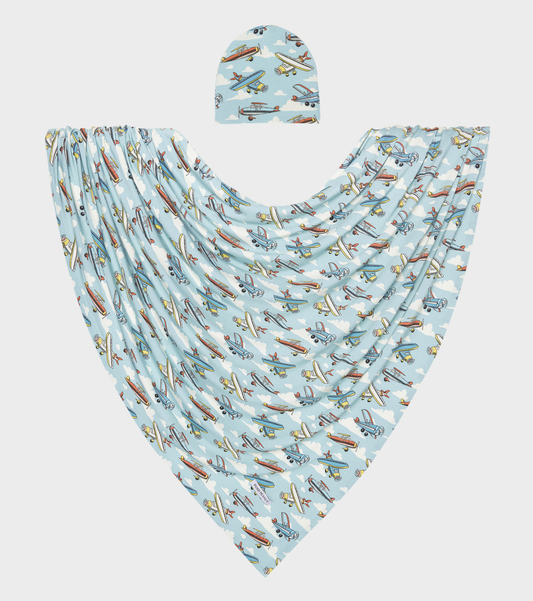 Posh Peanut Posh Planes Swaddle & Beanie Set