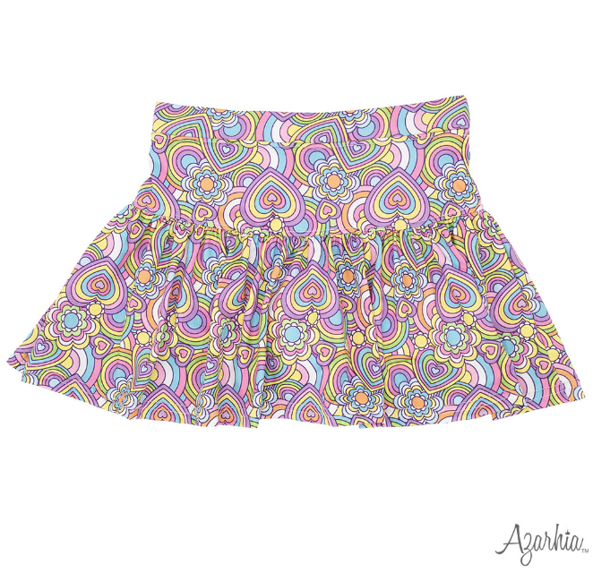 Gathered Skort in Groovy Hearts